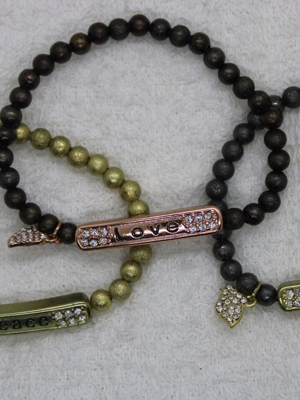 3 Piece Beaded Bracelet Set Black Gold Y2K Stackable